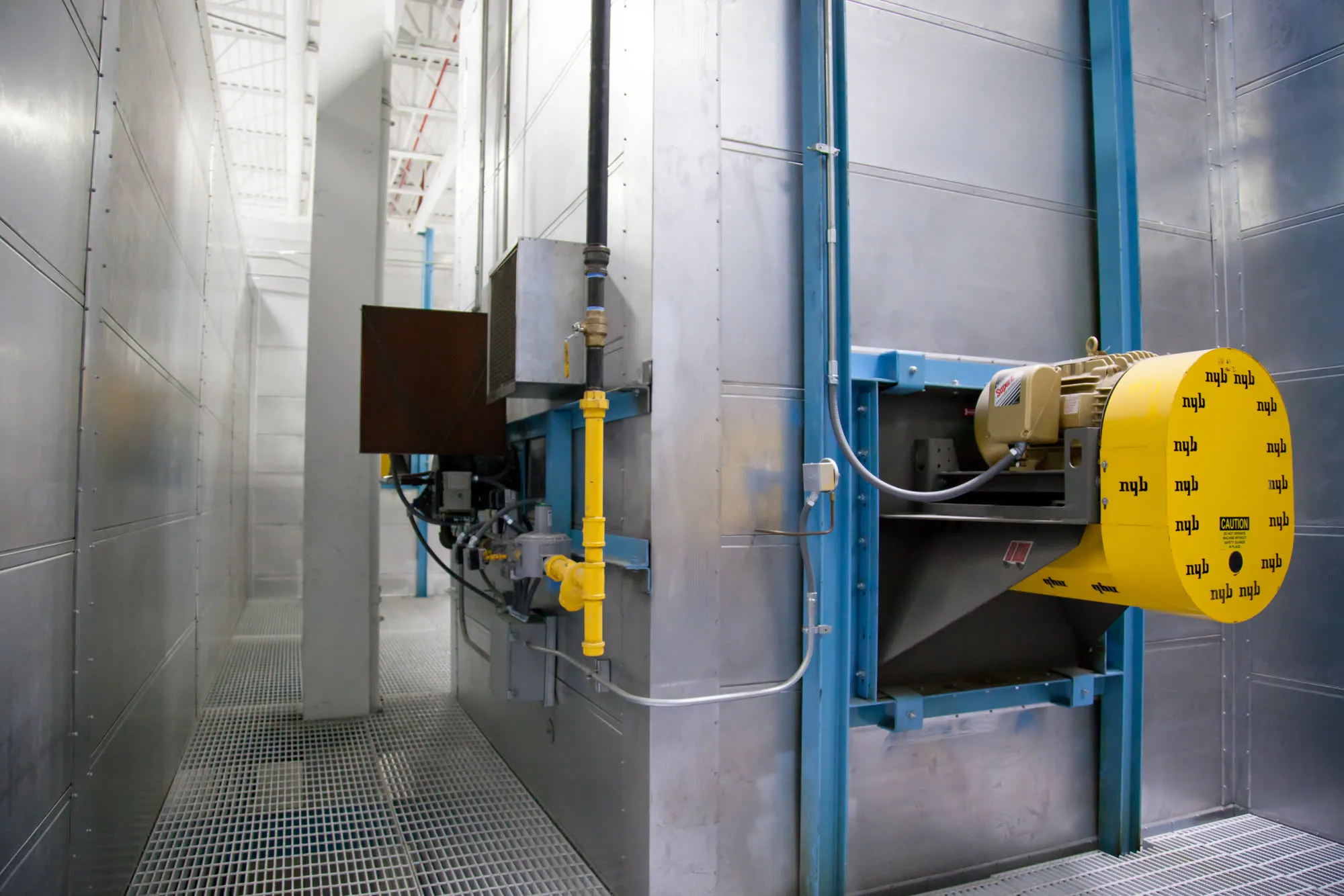 Inside a Belco-built cure oven, showing the recirculation fan.